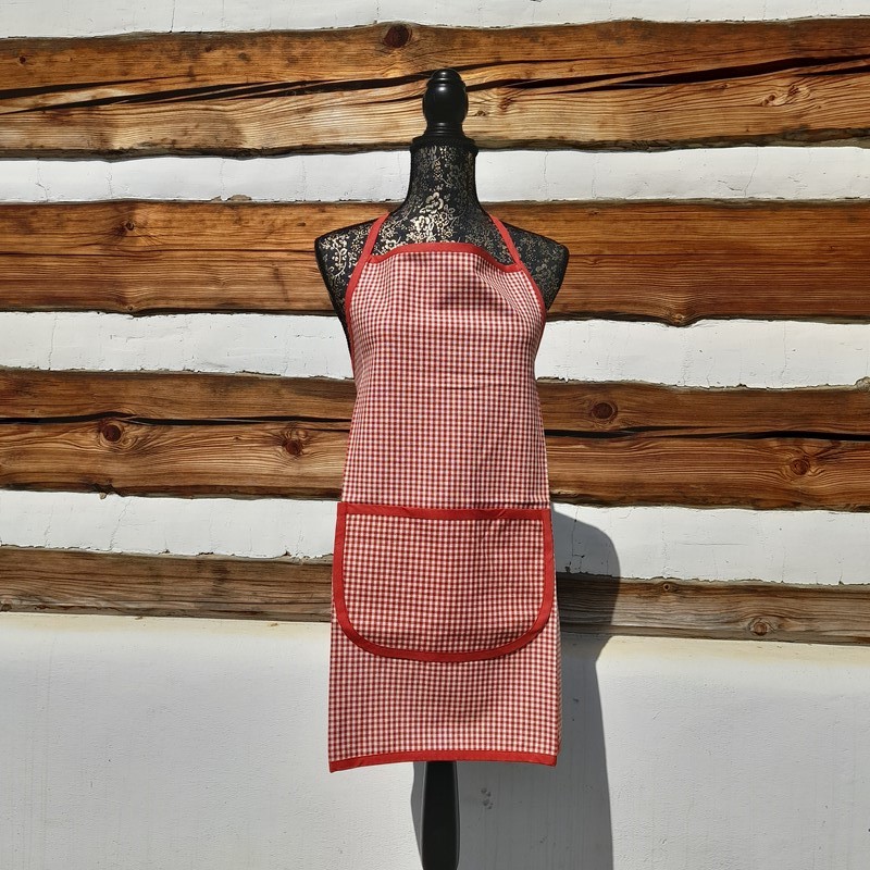 Zástěra - sv. červená (kostky malé)