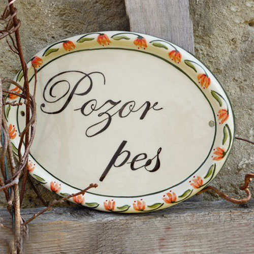 Keramická cedulka "Pozor pes" č. 2