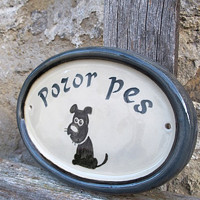 Keramická cedulka "Pozor pes" č. 1