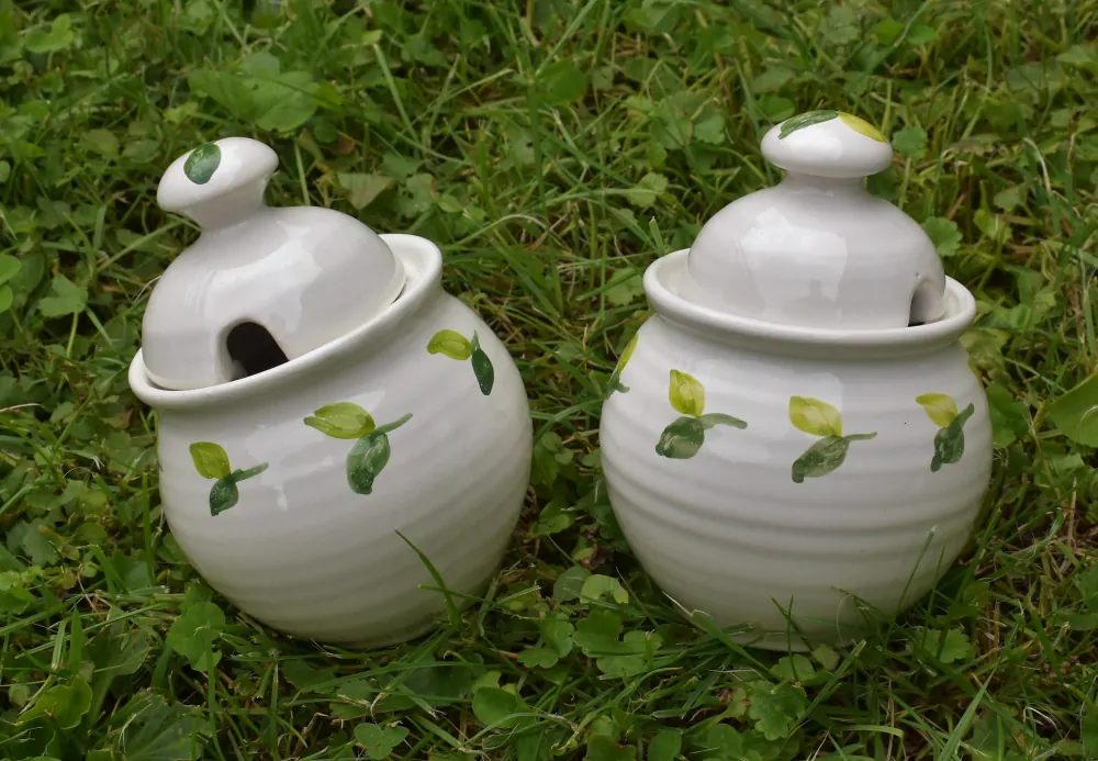 Set keramického nádobí se zelenými lístky