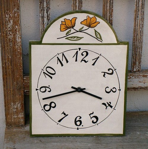 Malované keramické hodiny - KVĚT