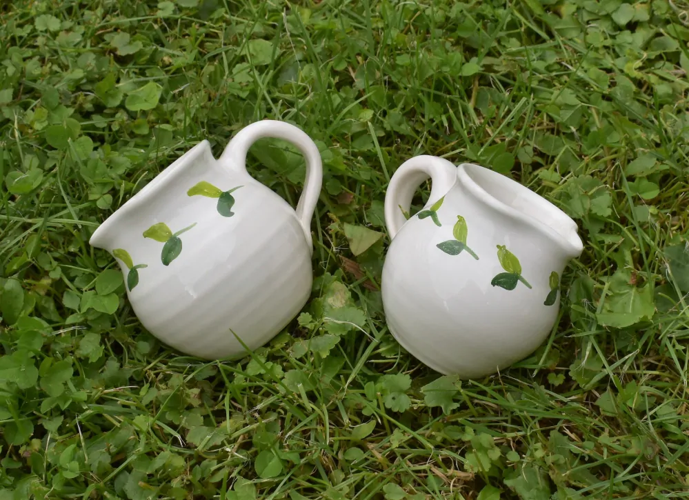 Set keramického nádobí se zelenými lístky