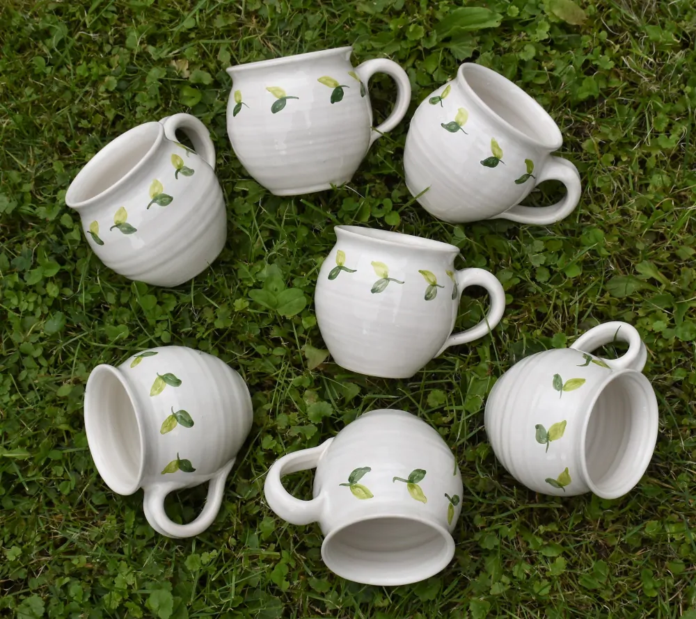 Set keramického nádobí se zelenými lístky